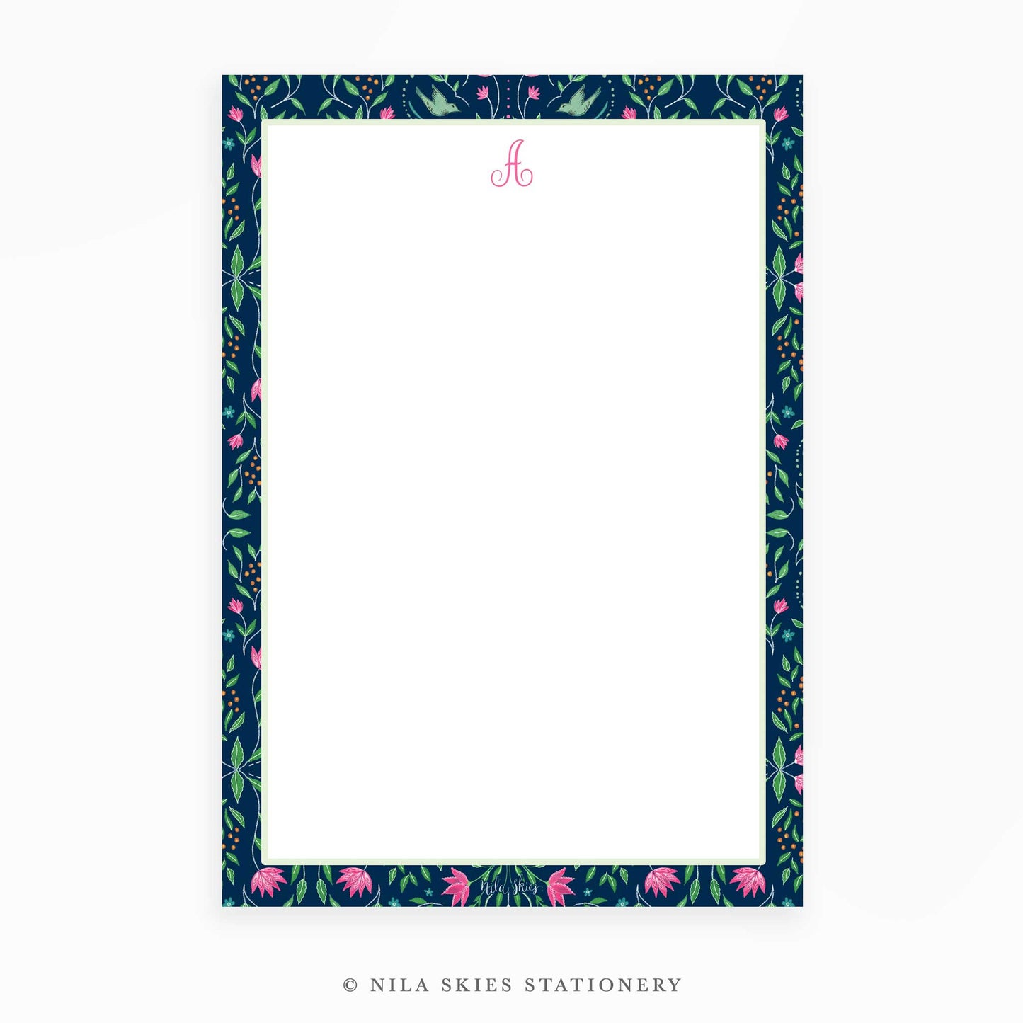 Personalizable Navy Floral Border Notepad