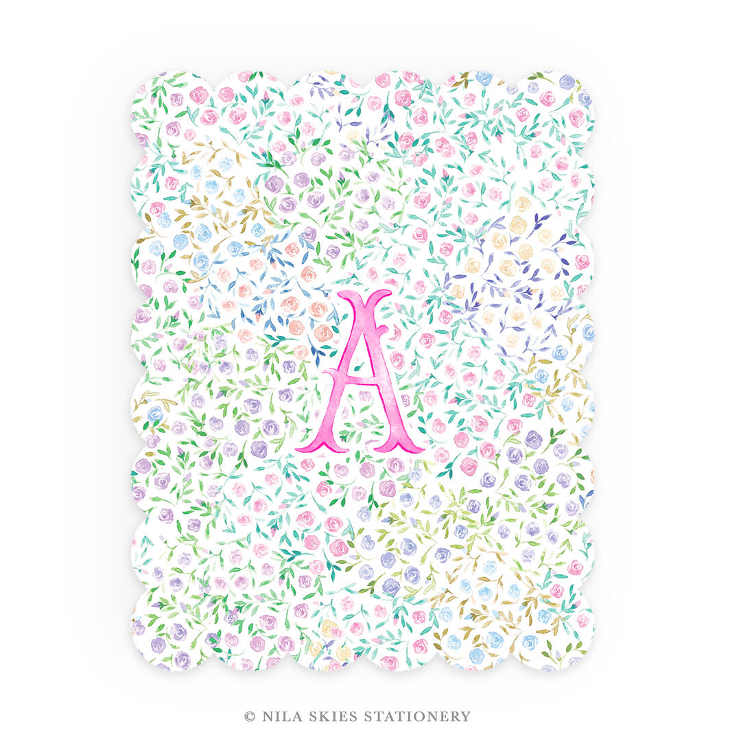 Personalizable Multicolor Floral Scalloped Notecards - Set of 10