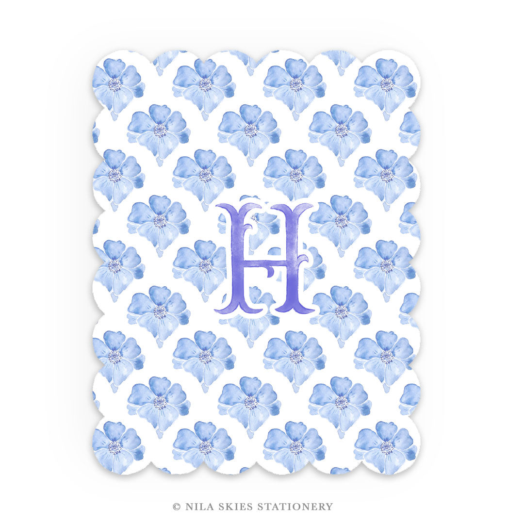 Personalizable Flower Cloud Scalloped Notecards - Set of 10