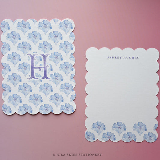 Personalizable Flower Cloud Scalloped Notecards - Set of 10