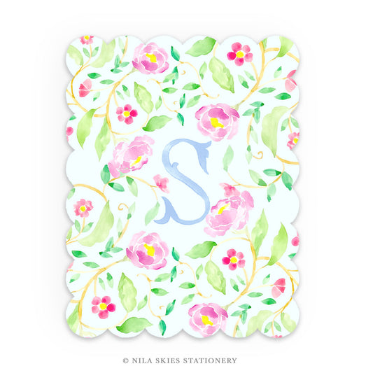 Personalizable Flower Garden Scalloped Notecards - Set of 10