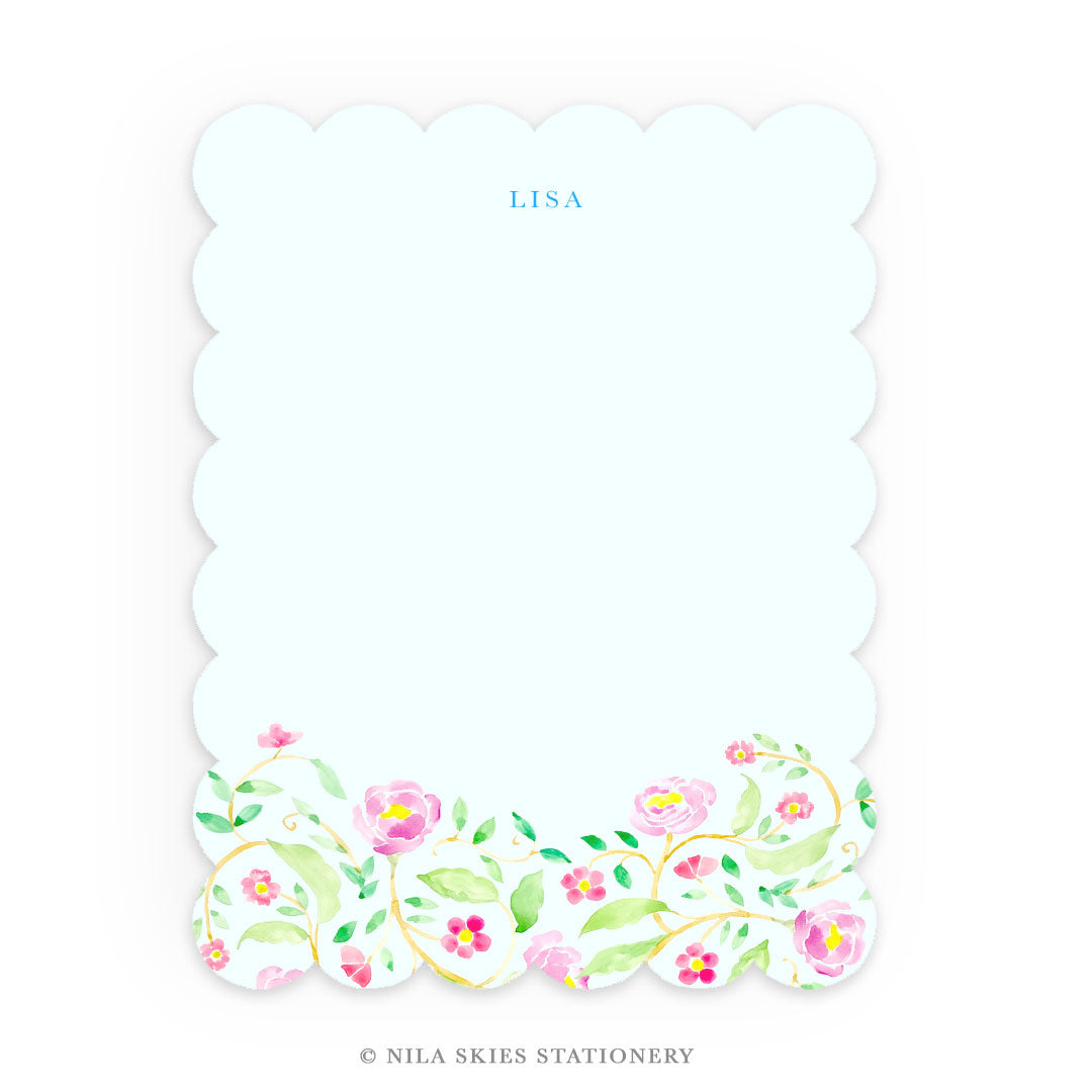 Personalizable Flower Garden Scalloped Notecards - Set of 10