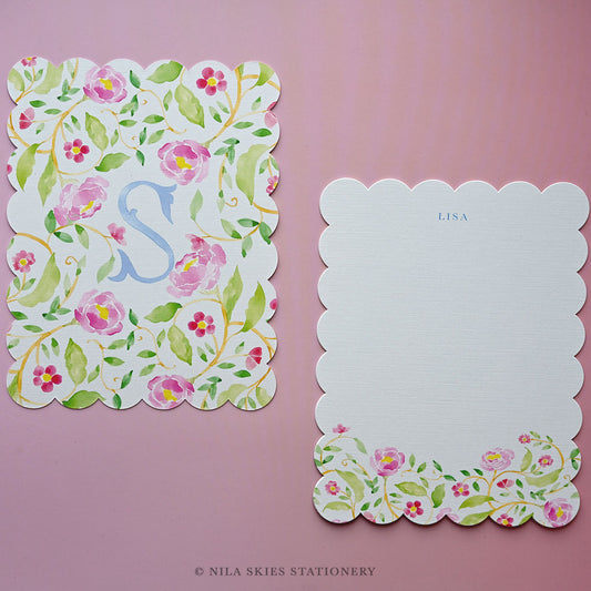 Personalizable Flower Garden Scalloped Notecards - Set of 10