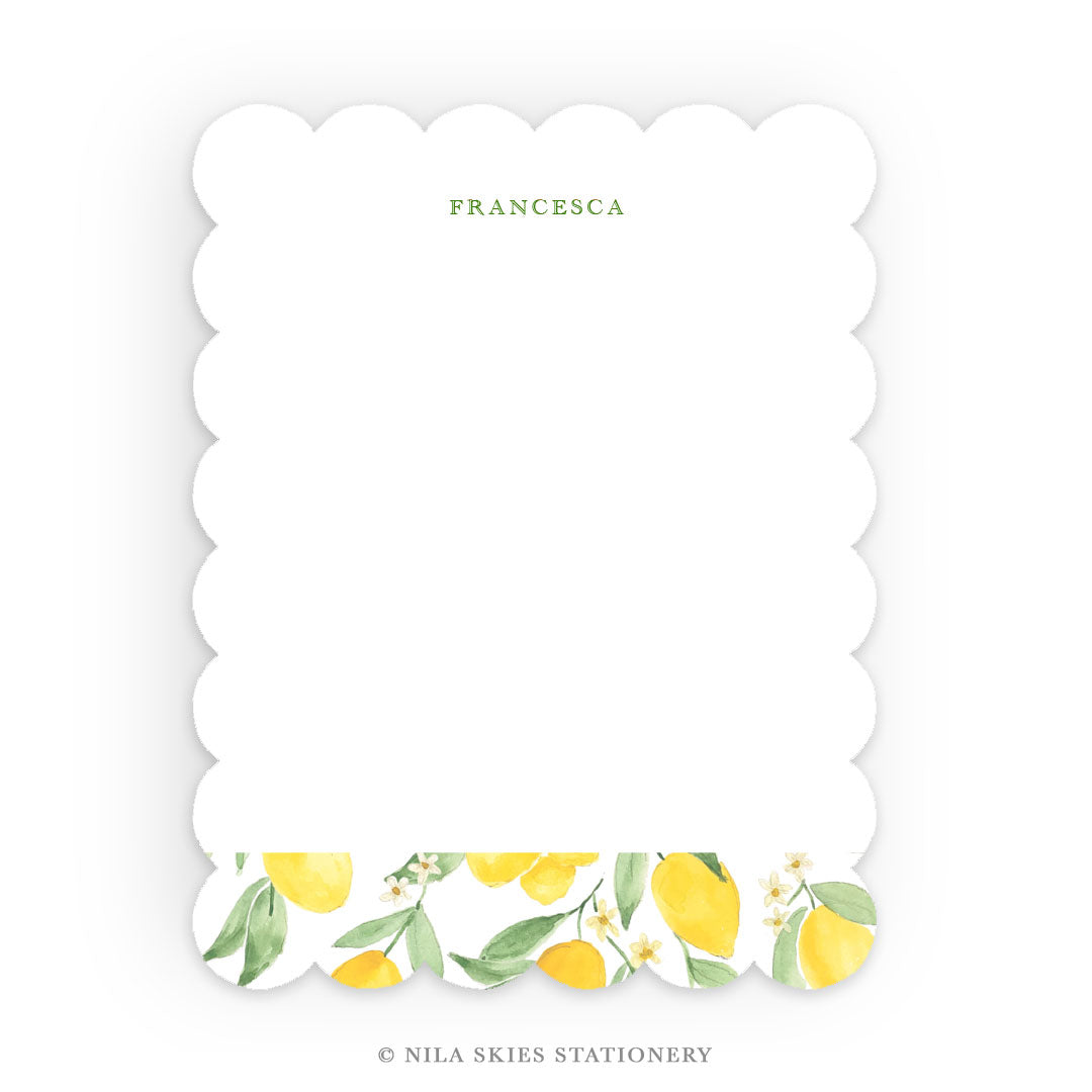 Personalizable Lemons Scalloped Notecards - Set of 10