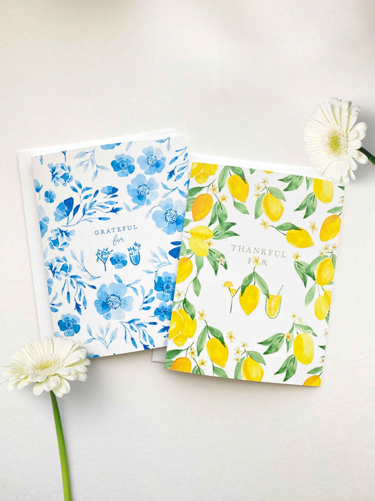 Blue Floral "Grateful for You" Greeting Card