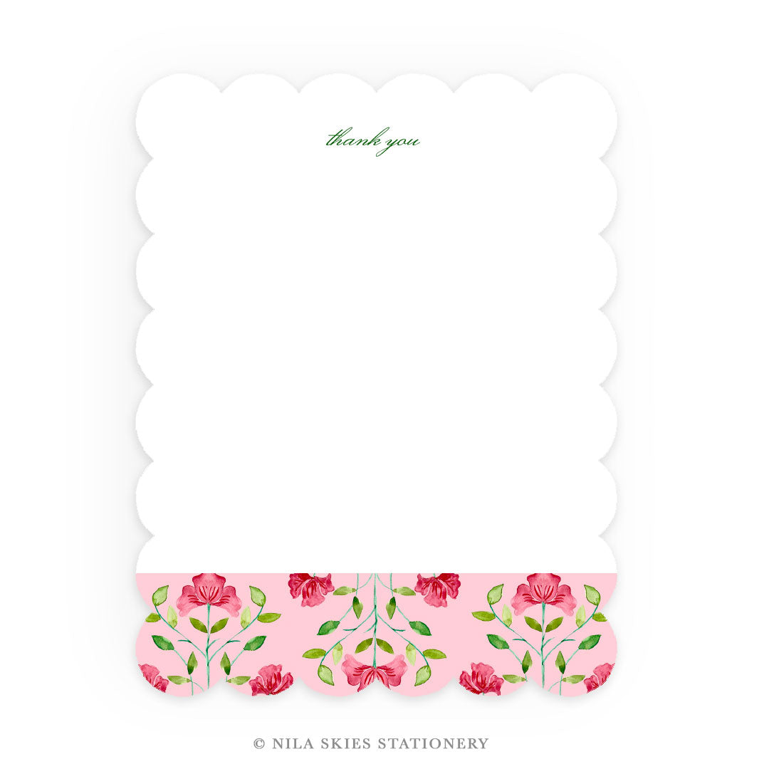 Personalizable Pink Bloom Scalloped Notecards - Set of 10