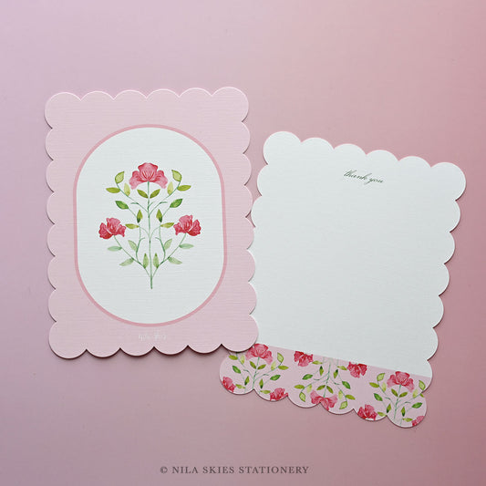 Personalizable Pink Bloom Scalloped Notecards - Set of 10