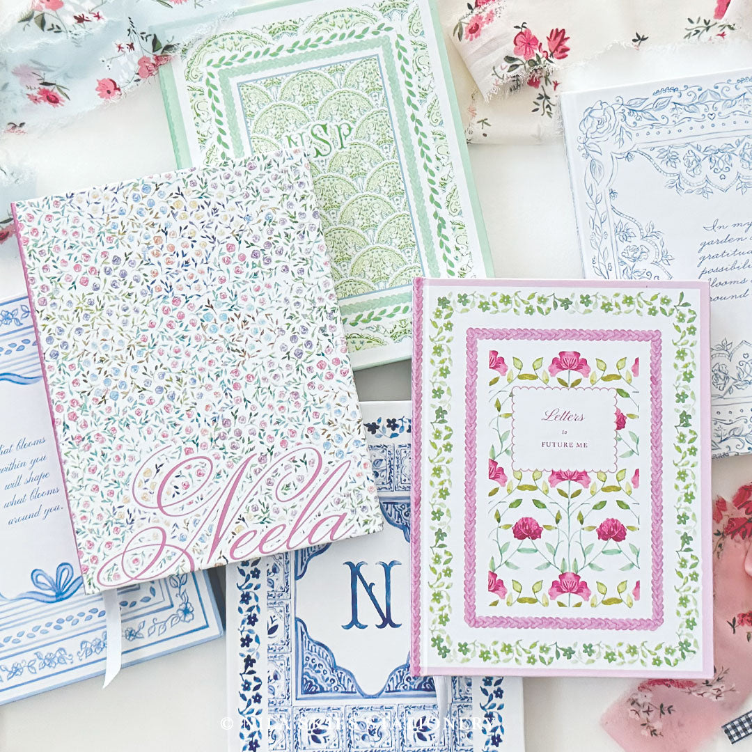Pink and Green Personalizable Hardcover Journal