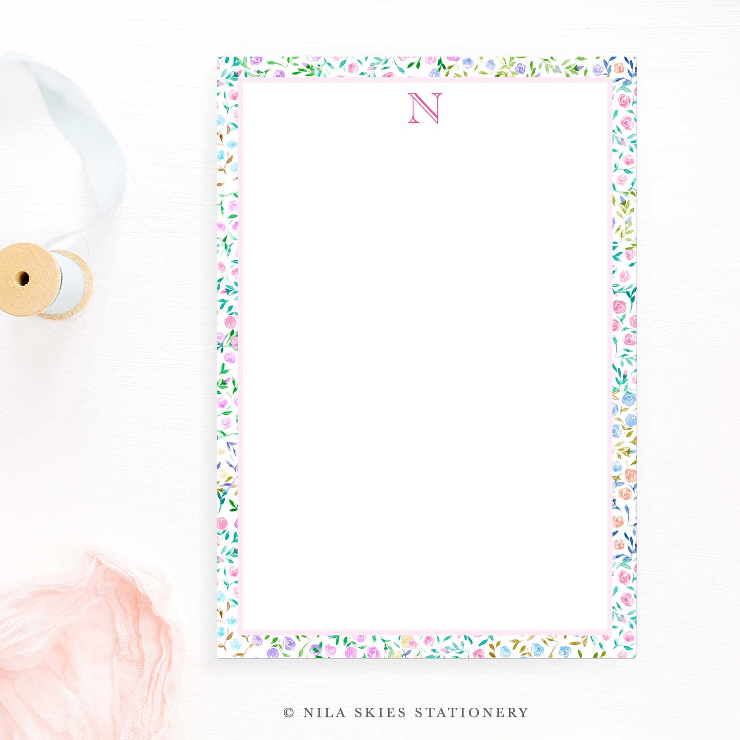 Personalizable Multicolor Floral Border Notepad