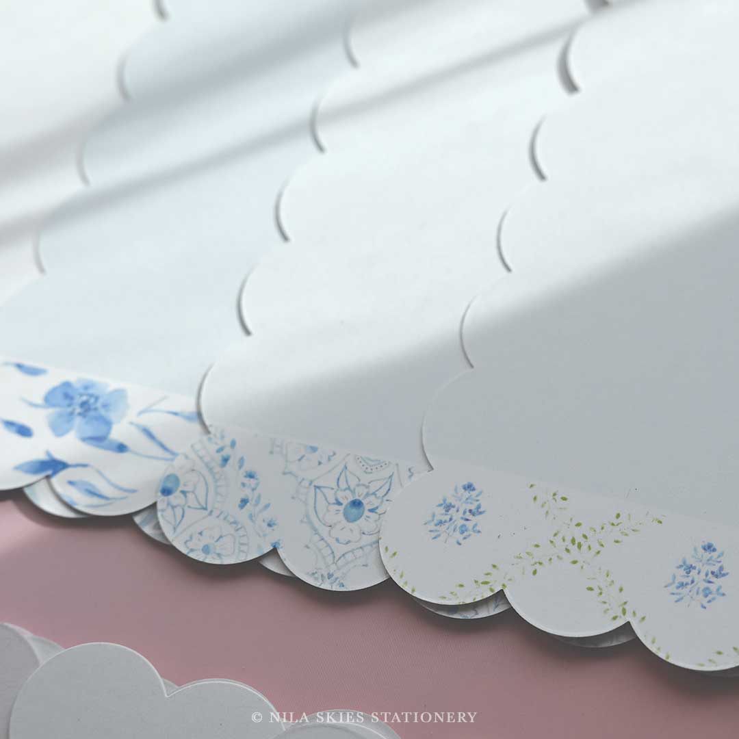 Personalizable Diamond Floral Scalloped Notecards - Set of 10