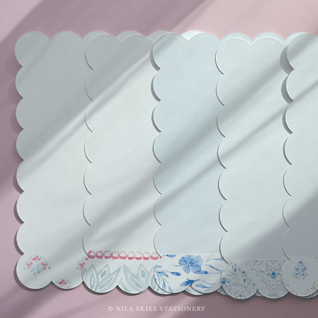Personalizable Diamond Floral Scalloped Notecards - Set of 10