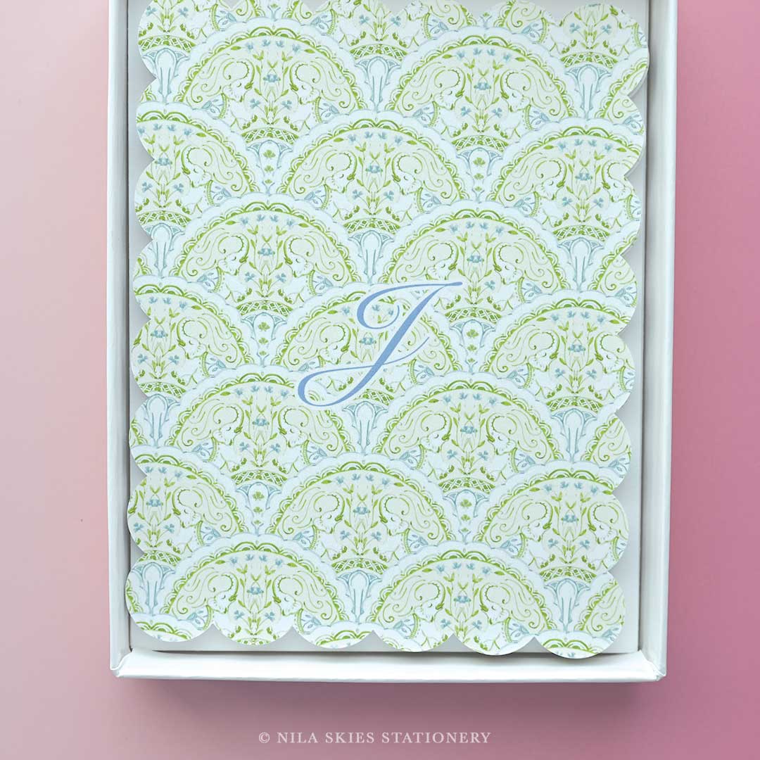 Personalizable Lucky Elephant Scalloped Notecards - Set of 10