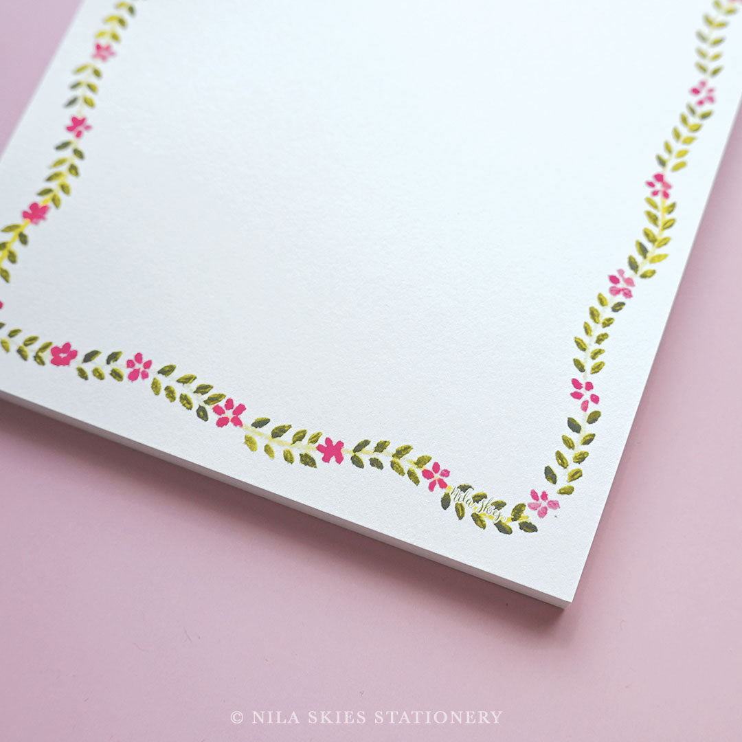 Personalizable Flower Garland Border Notepad