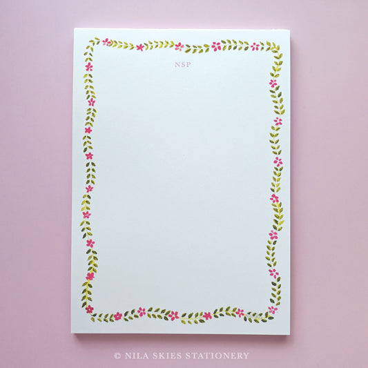 Personalizable Flower Garland Border Notepad