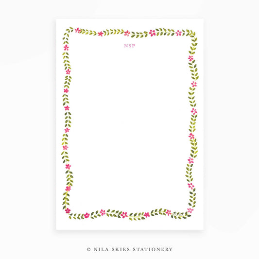 Personalizable Flower Garland Border Notepad