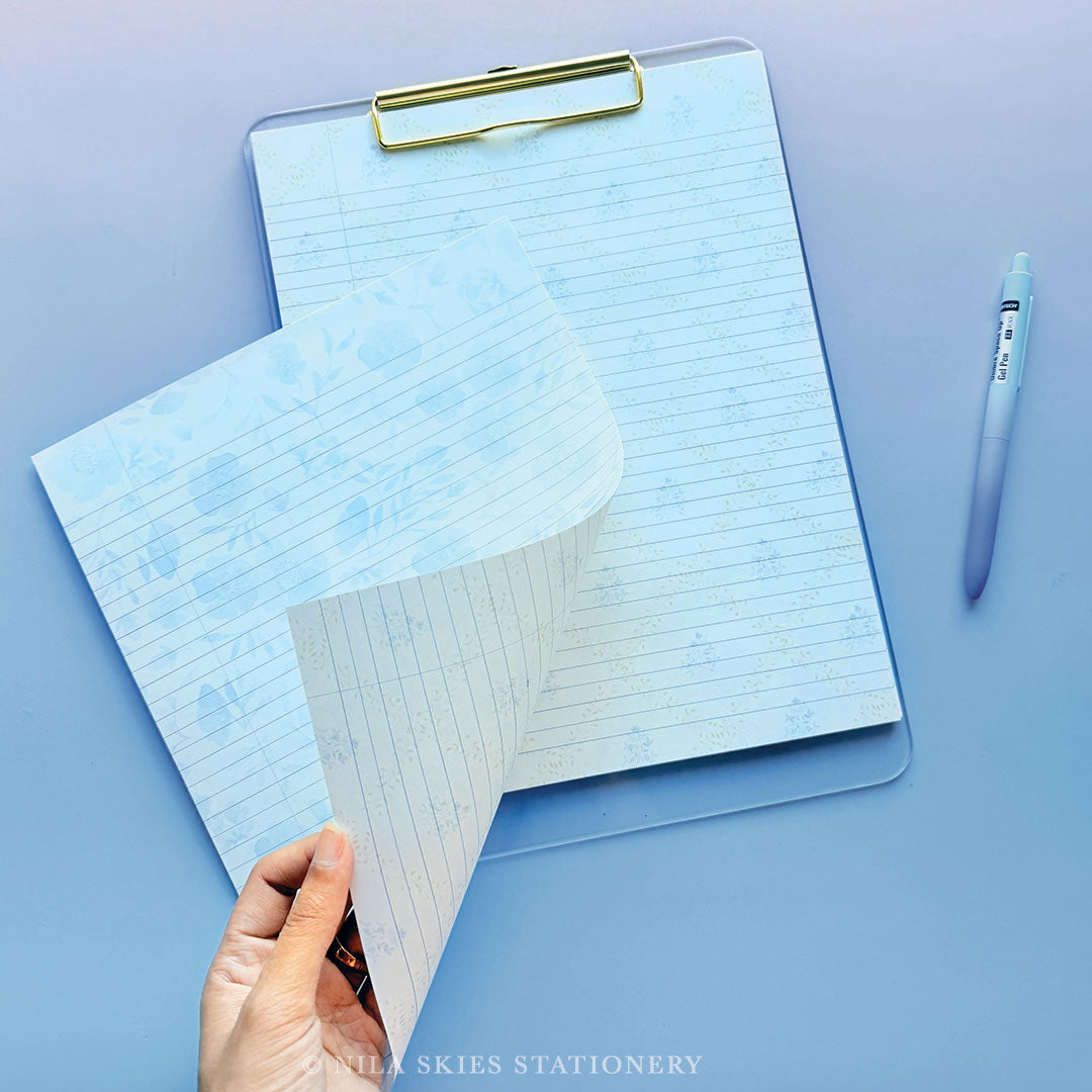 Patterned Lined Paper - Blue Floral and Diamonds