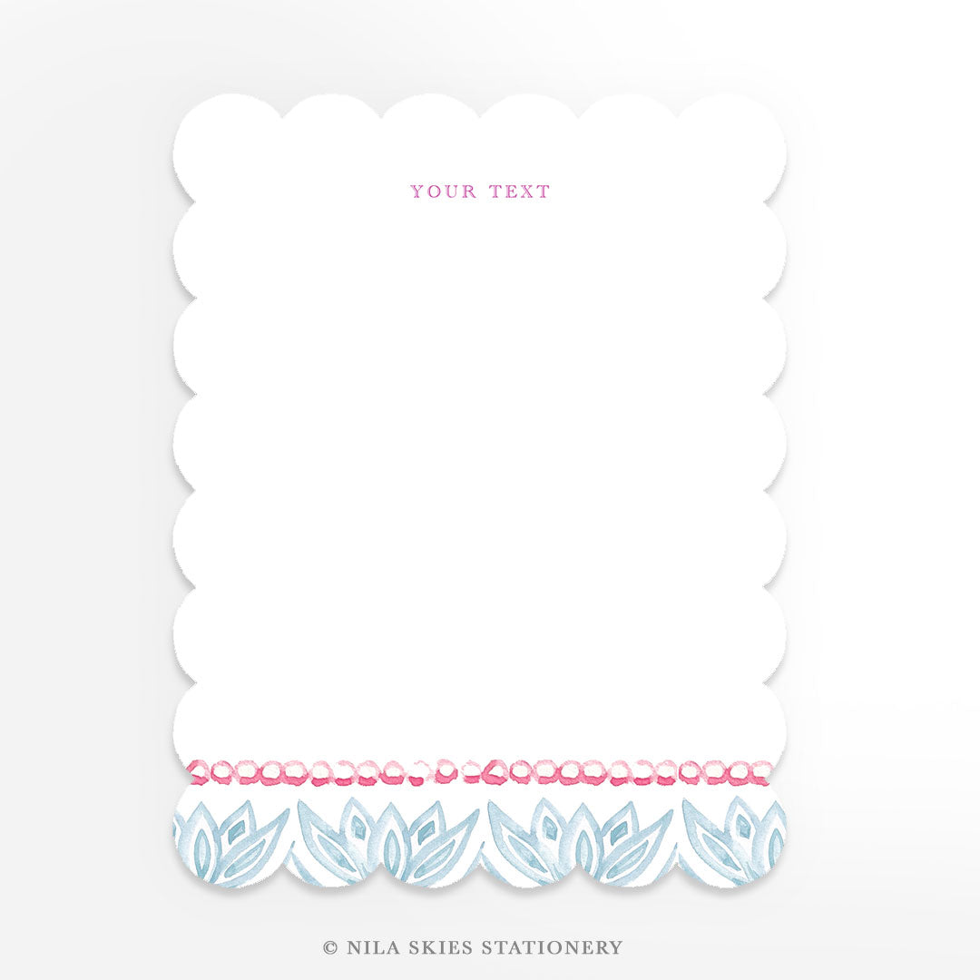 Personalizable Red and Blue Floral Scalloped Notecards - Set of 10
