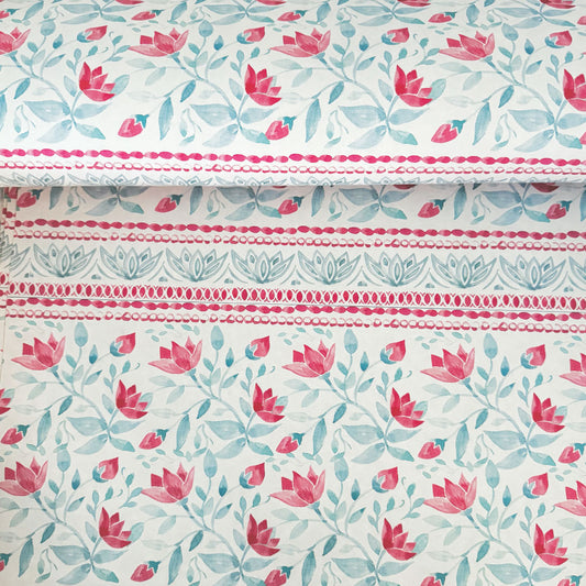 Red and Blue Watercolor Floral Wrapping Paper Sheet