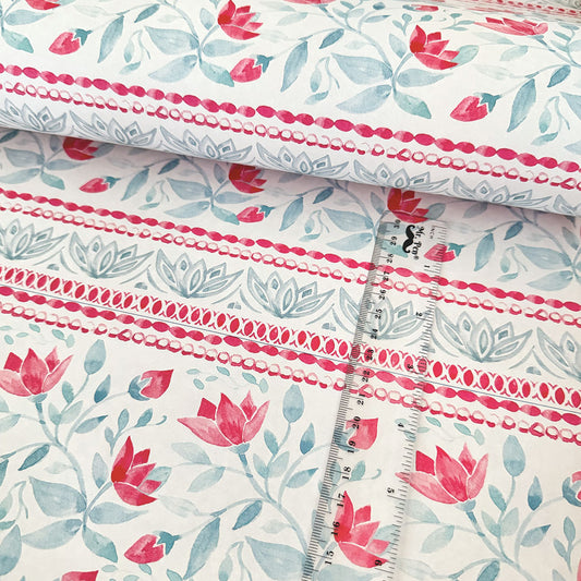 Red and Blue Watercolor Floral Wrapping Paper Sheet