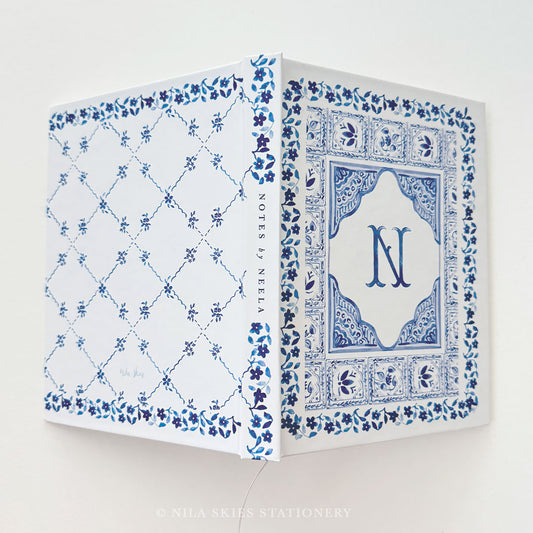 Blue and White Personalizable Hardcover Journal