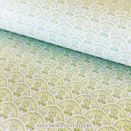 Scalloped Green Elephants Wrapping Paper Sheet