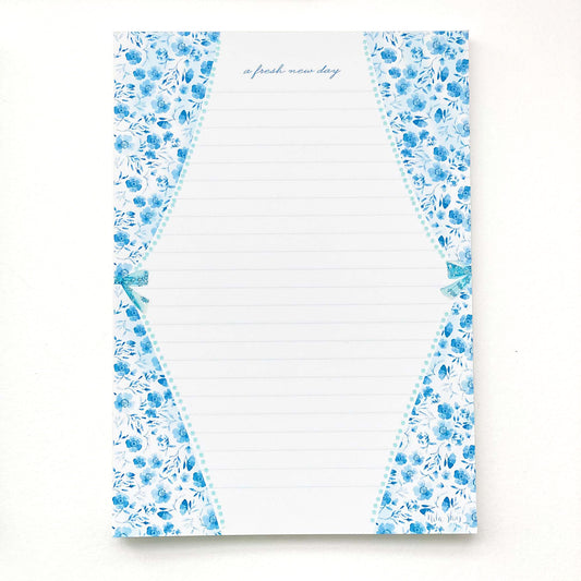 Blue and White Floral Lined Notepad