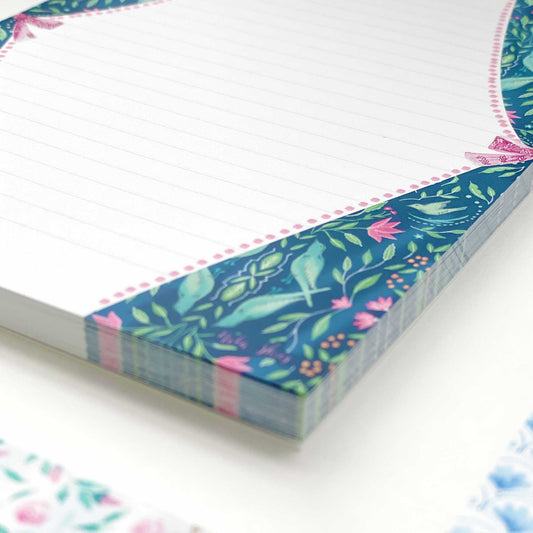 Navy and Pink Print Lined Notepad
