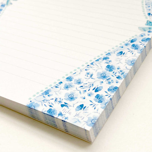 Blue and White Floral Lined Notepad
