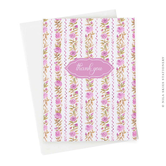 Pink Floral Stripes Thank You Card