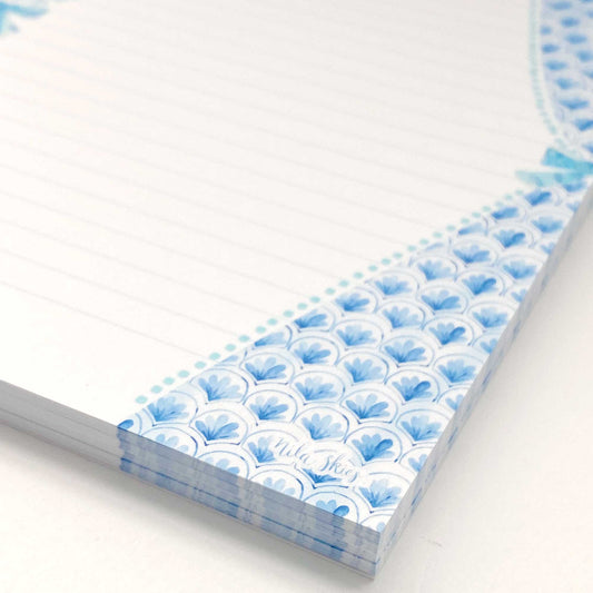Blue and White Scallops Lined Notepad