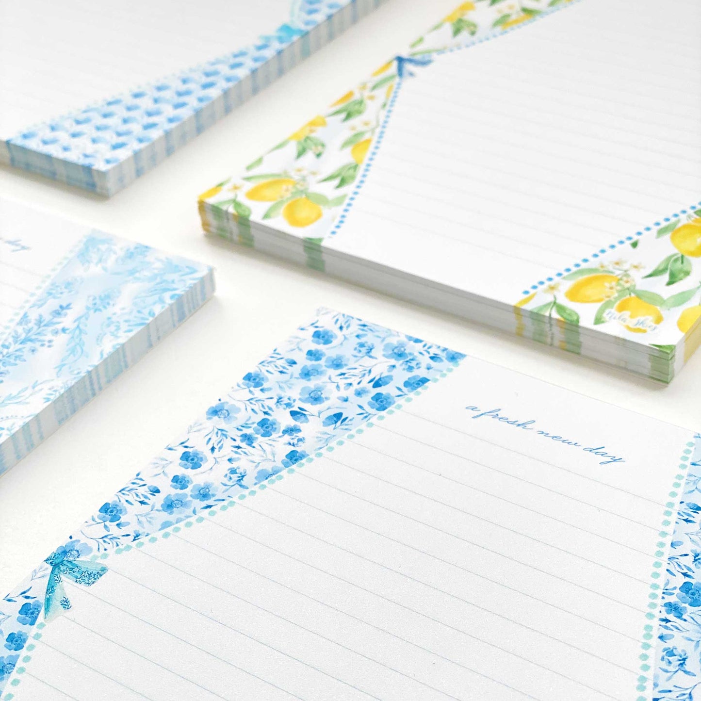 Blue and White Floral Lined Notepad