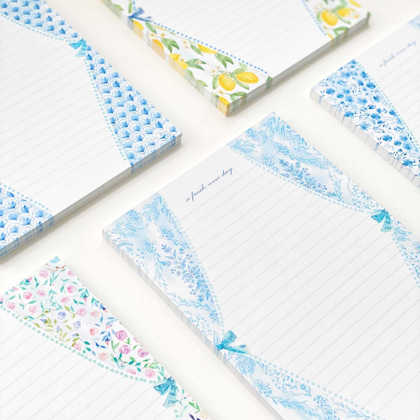 Blue and White Scallops Lined Notepad