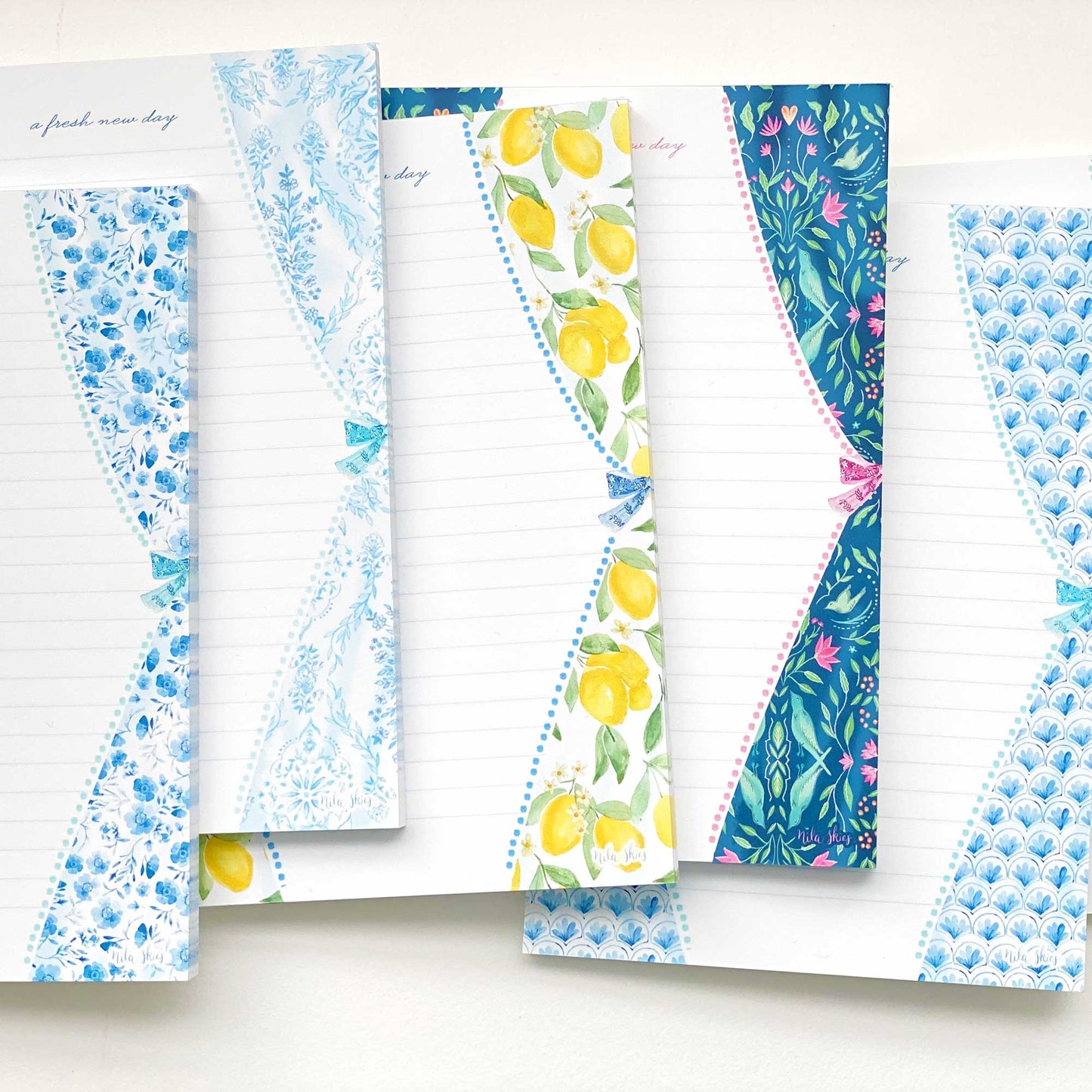 Blue and White Floral Lined Notepad