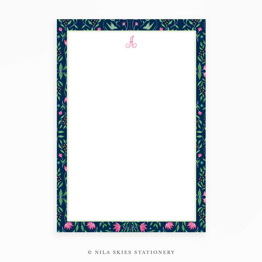 Personalizable Navy Floral Border Notepad