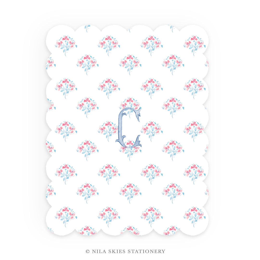 Personalizable Soft Floral Scalloped Notecards - Set of 10