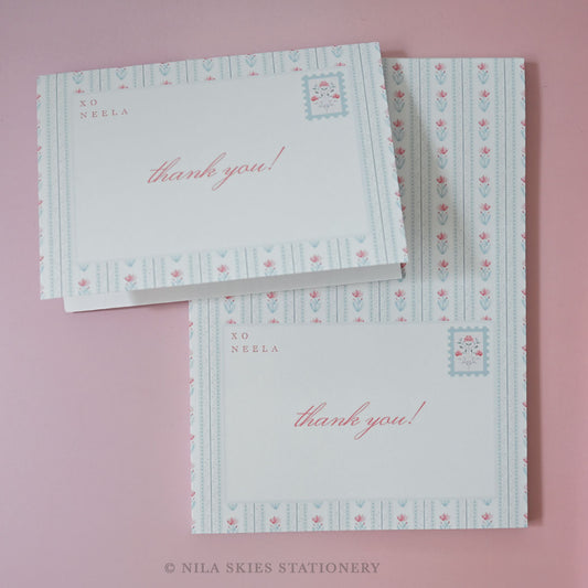 Personalizable Floral Stripes Thank You Notepad