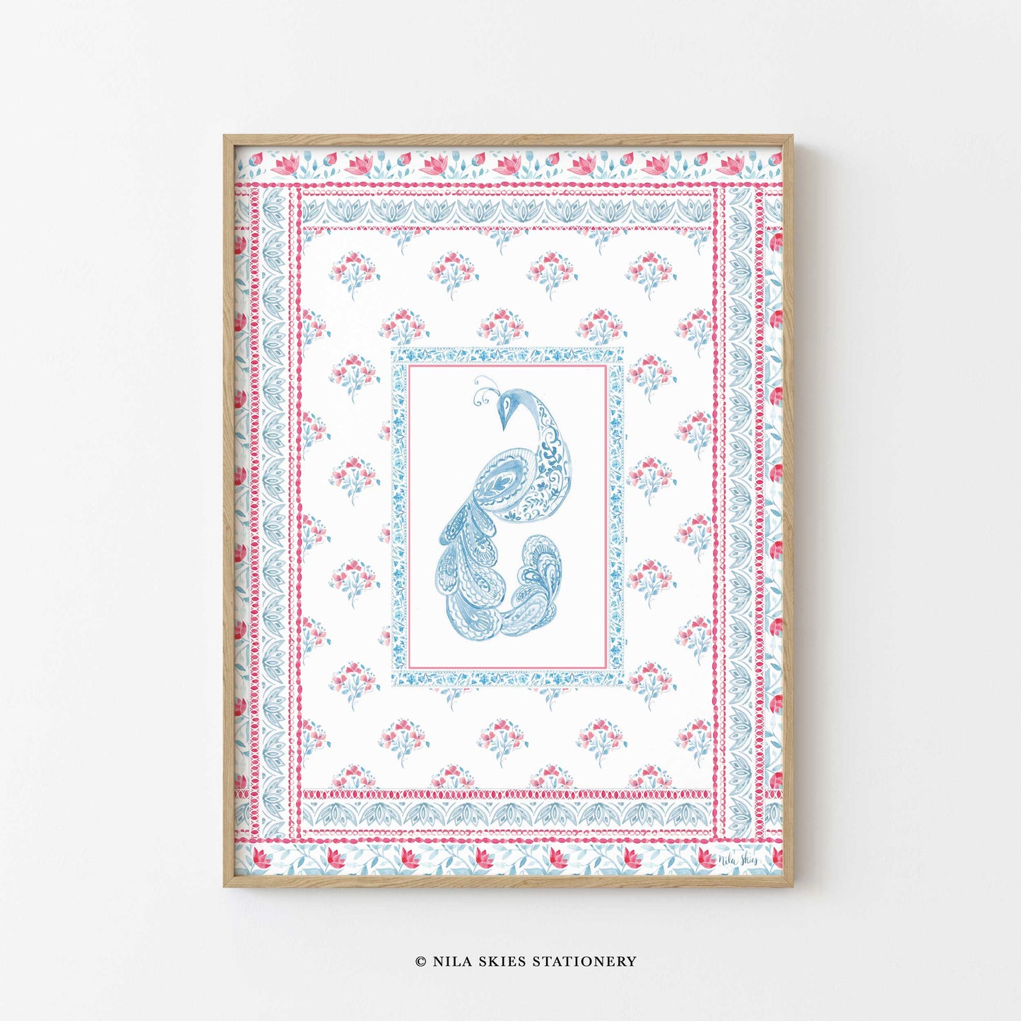 Peacock in Pink and Blue Art Print