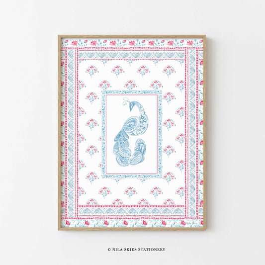 Peacock in Pink and Blue Art Print