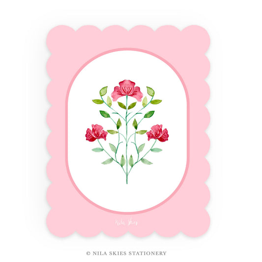 Personalizable Pink Bloom Scalloped Notecards - Set of 10