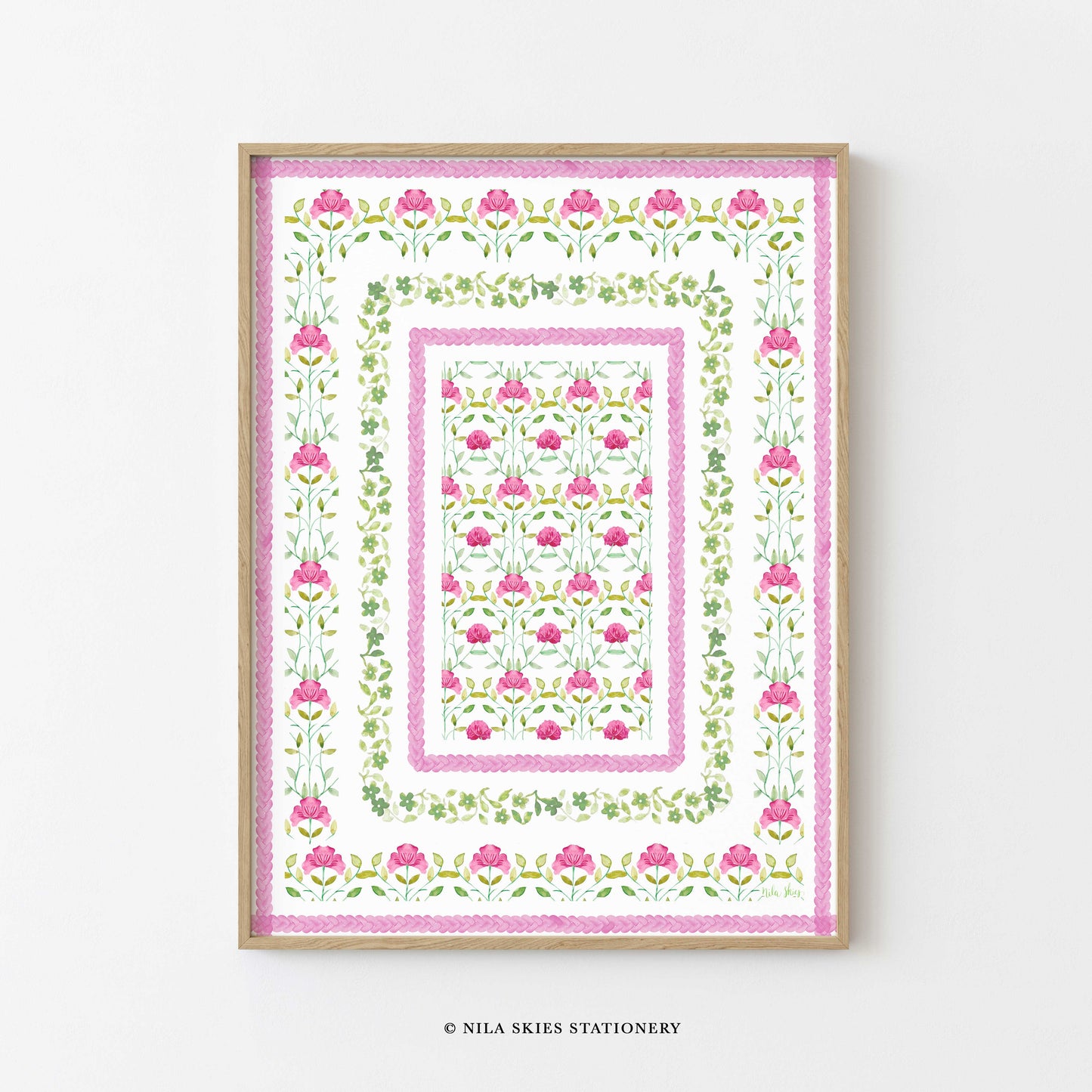 Pink and Green Floral Borders Art Print
