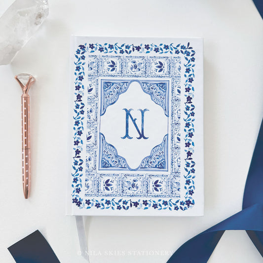 Blue and White Personalizable Hardcover Journal