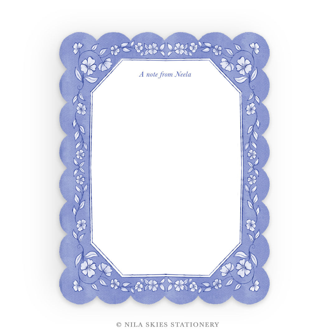 Personalizable "Blue Desk" Scalloped Notecards  - Set of 10