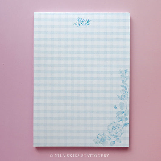 Personalizable Blue Plaid Notepad