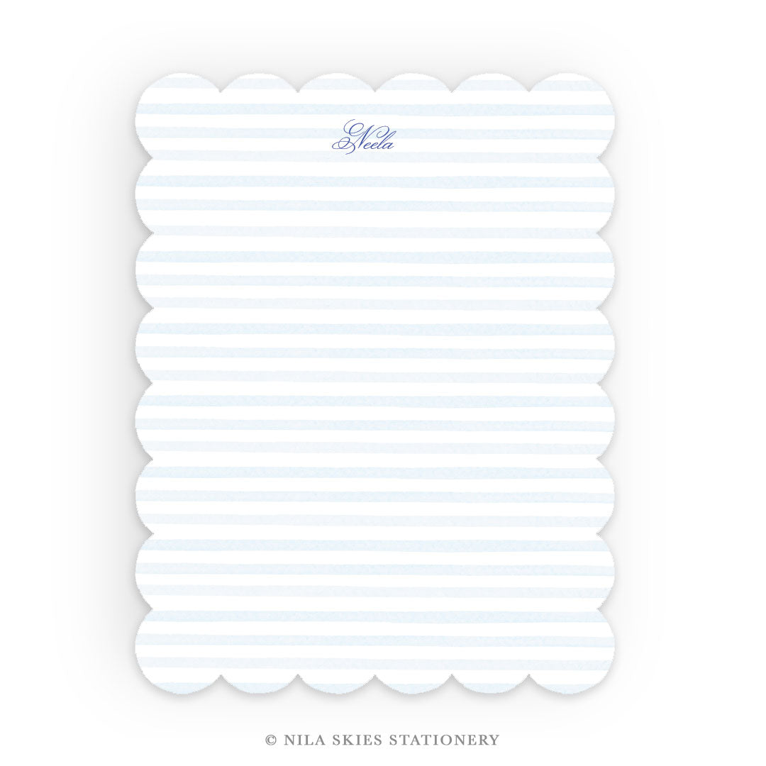 Personalizable Blue Border Scalloped Notecards  - Set of 10