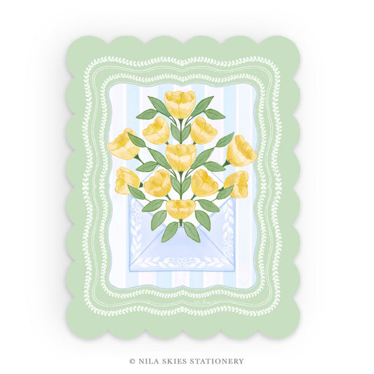 Personalizable "Yellow Flowers" Scalloped Notecards  - Set of 10
