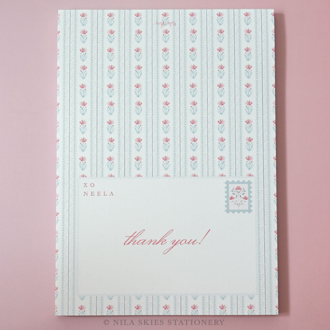 Personalizable Floral Stripes Thank You Notepad