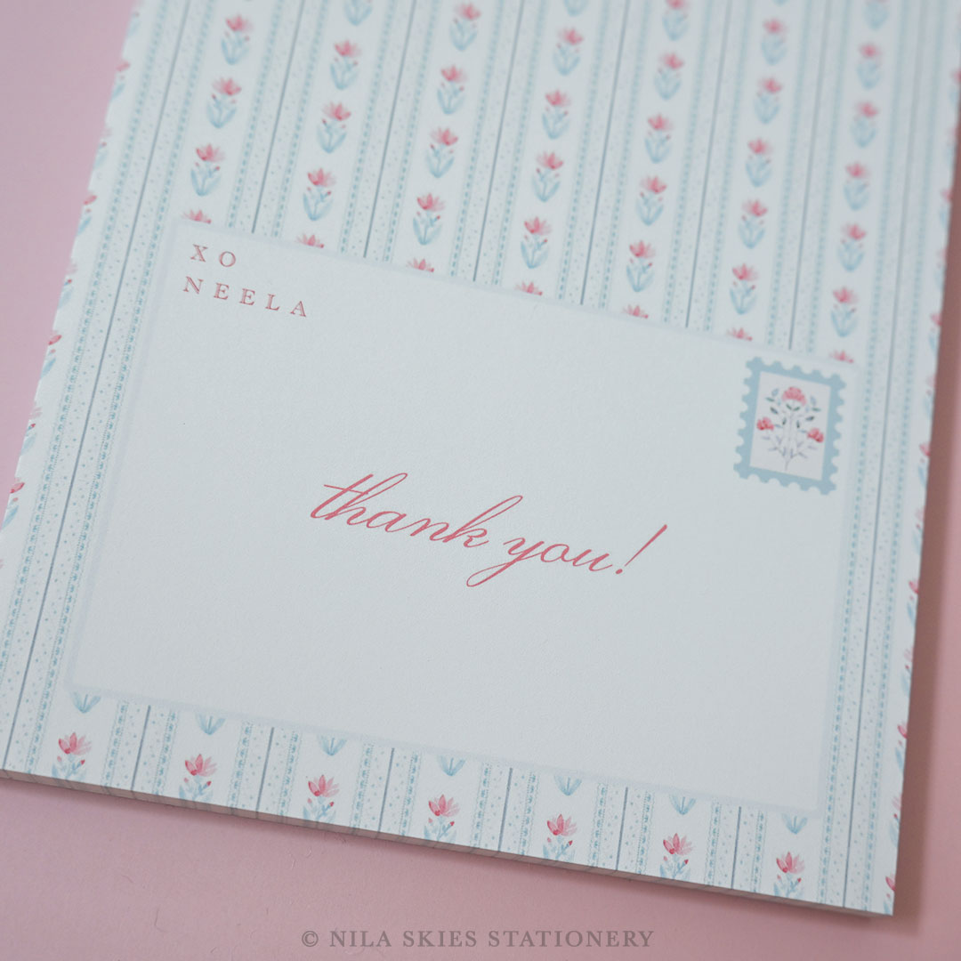 Personalizable Floral Stripes Thank You Notepad