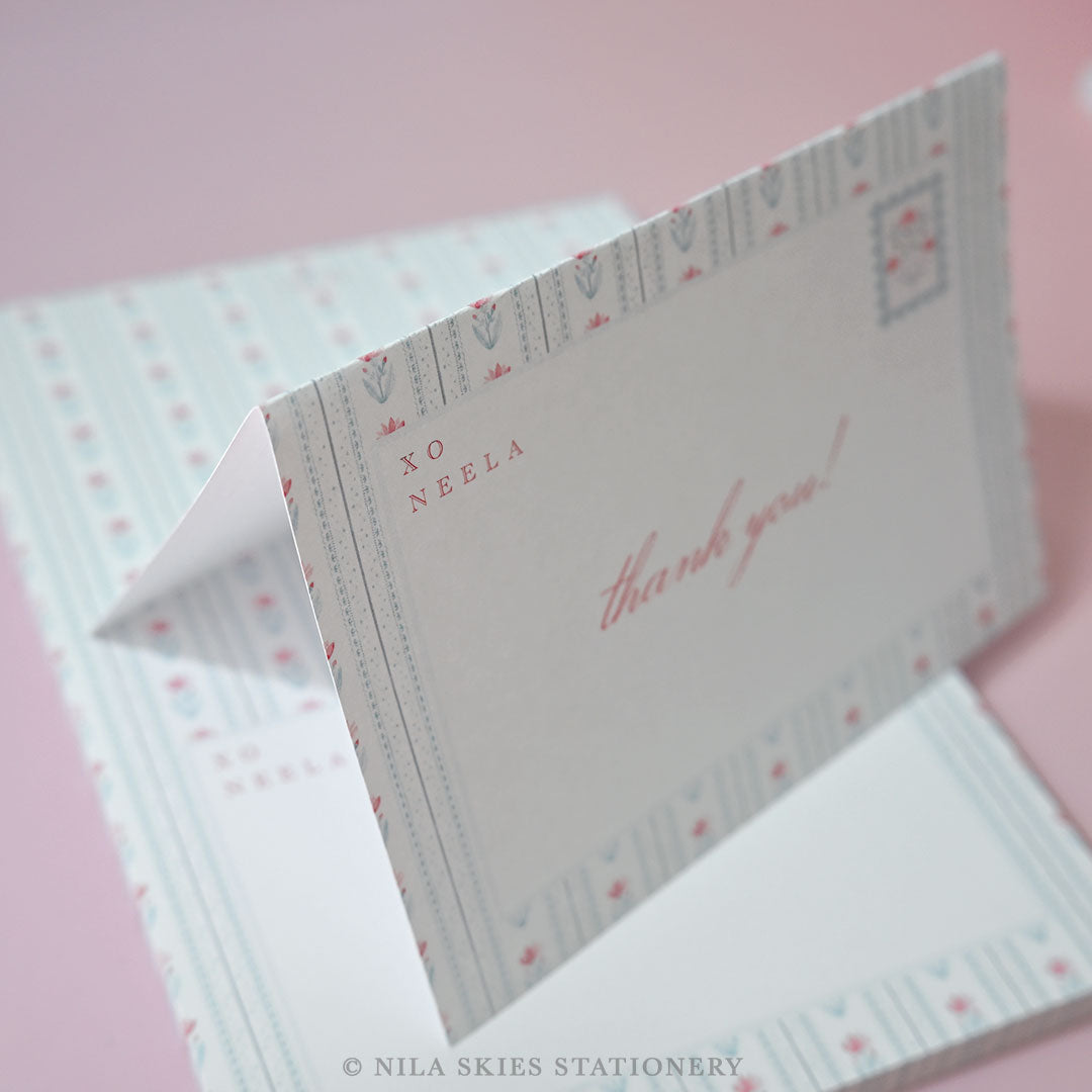 Personalizable Floral Stripes Thank You Notepad
