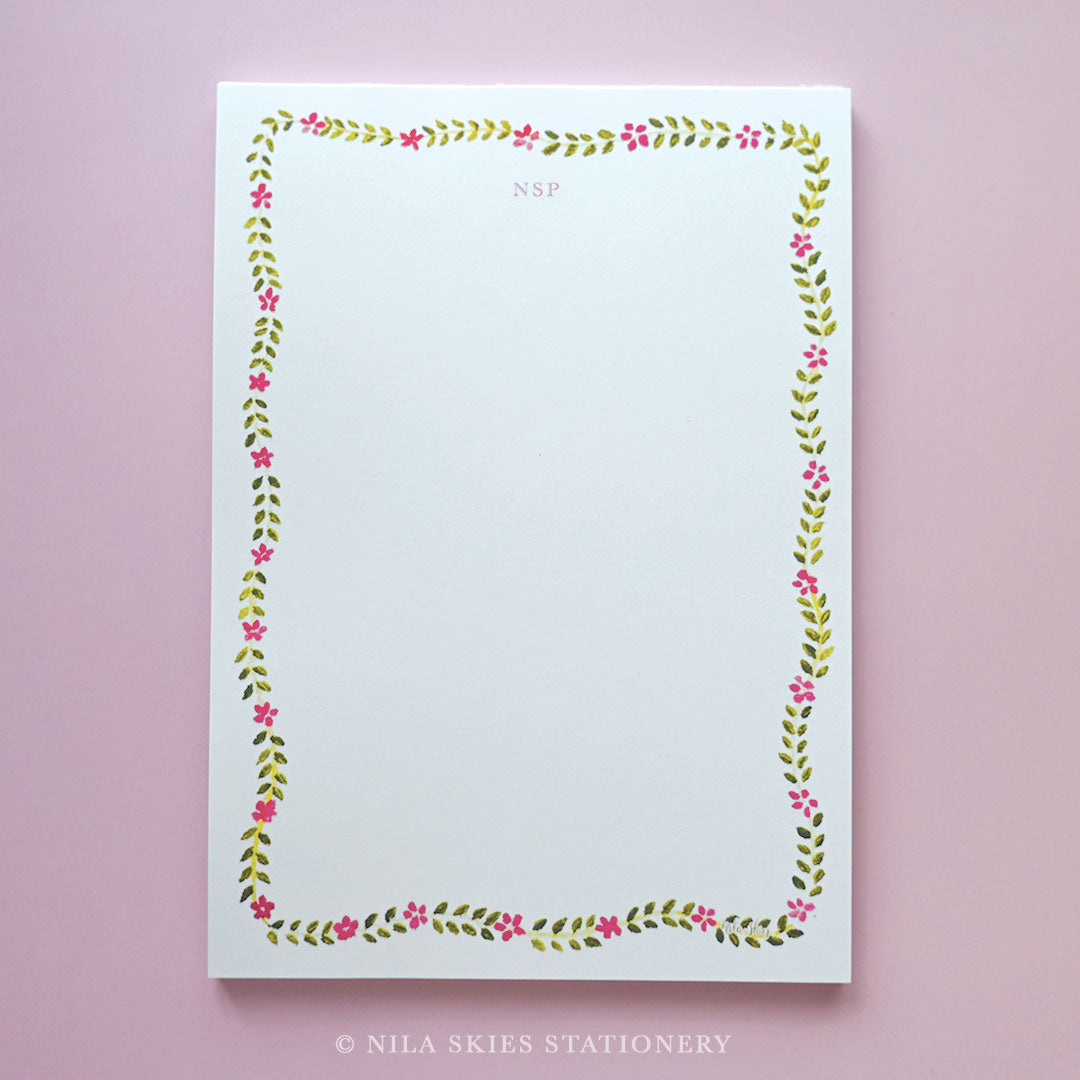 Personalizable Flower Garland Border Notepad