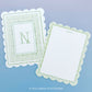 Personalizable Green Border Floral Scalloped Notecards